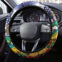 Caribbean American Together Steering Wheel Cover USA Flag Eagle and Coloful Palm Tree - Wonder Print Shop