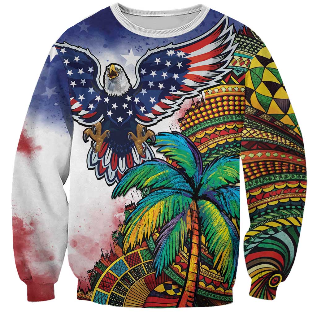 Caribbean American Together Sweatshirt USA Flag Eagle and Coloful Palm Tree - Wonder Print Shop