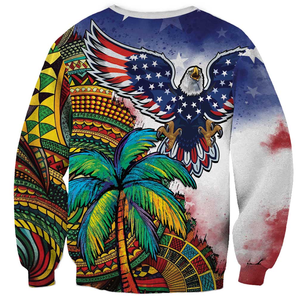 Caribbean American Together Sweatshirt USA Flag Eagle and Coloful Palm Tree - Wonder Print Shop
