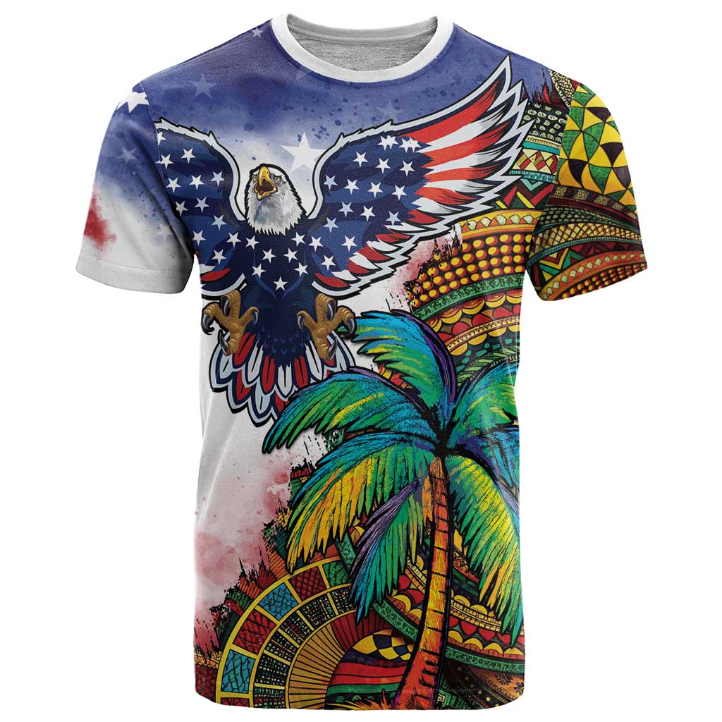 Caribbean American Together T Shirt USA Flag Eagle and Coloful Palm Tree - Wonder Print Shop