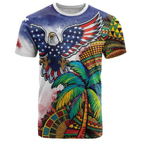Caribbean American Together T Shirt USA Flag Eagle and Coloful Palm Tree - Wonder Print Shop