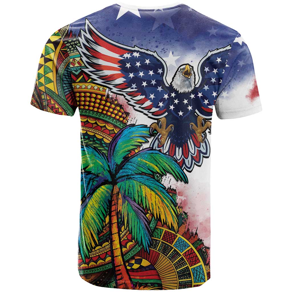 Caribbean American Together T Shirt USA Flag Eagle and Coloful Palm Tree - Wonder Print Shop