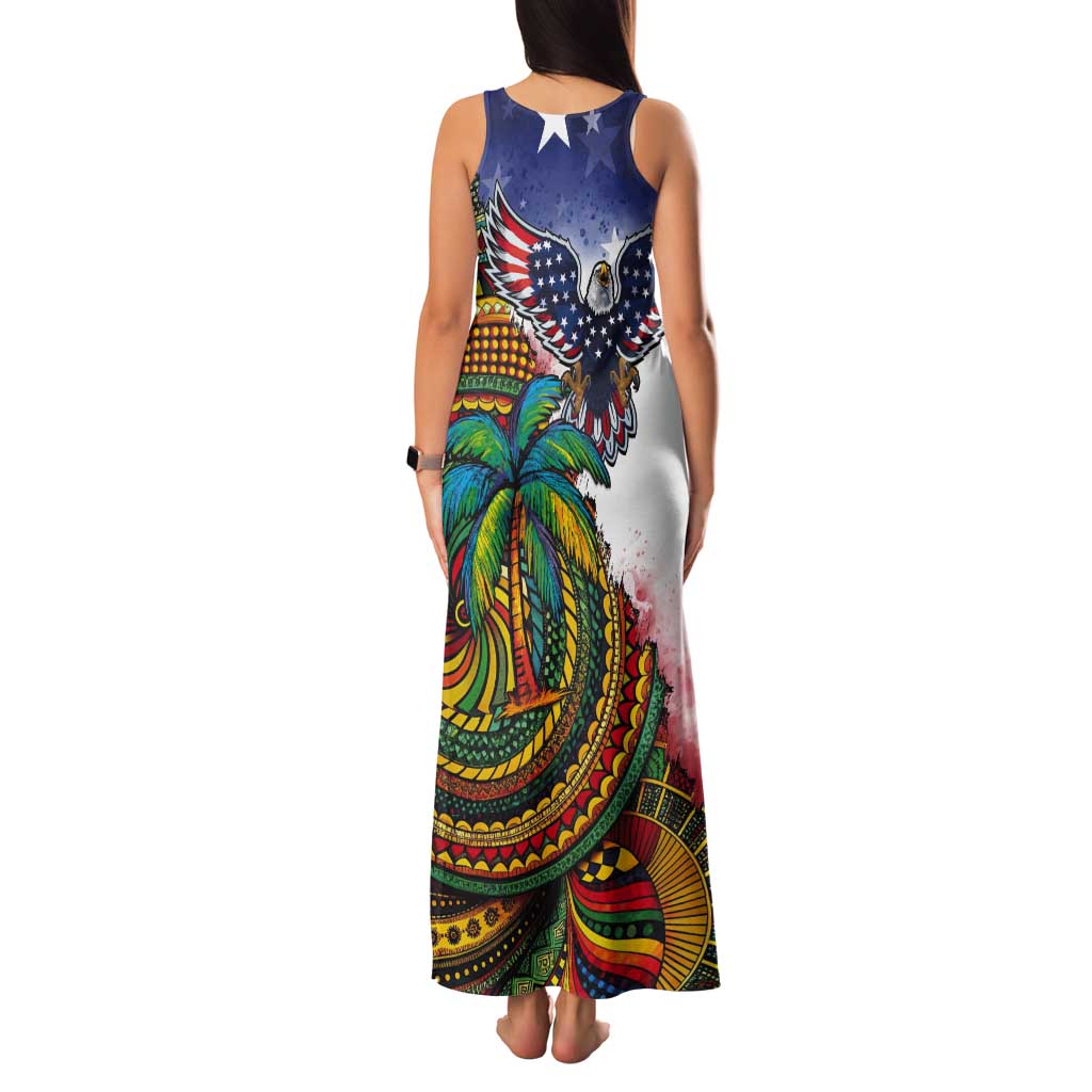 Caribbean American Together Tank Maxi Dress USA Flag Eagle and Coloful Palm Tree - Wonder Print Shop