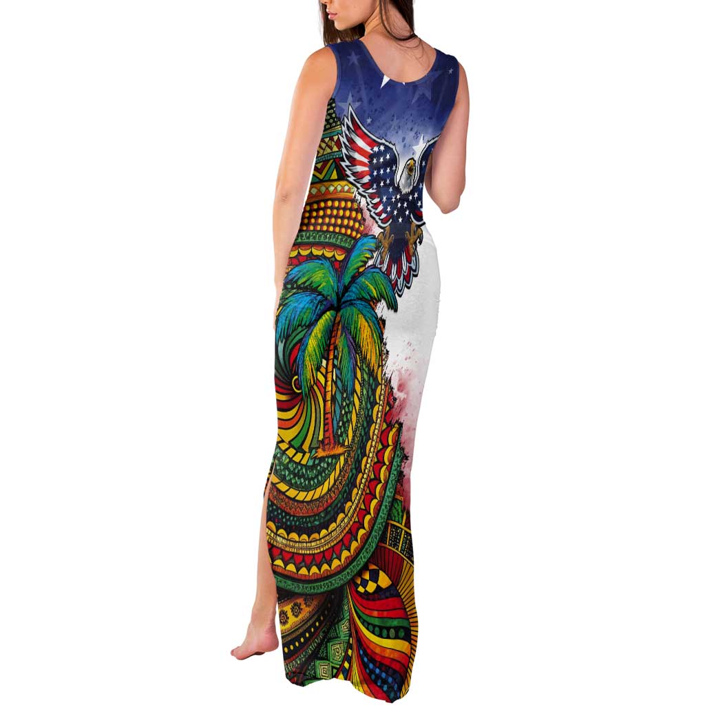 Caribbean American Together Tank Maxi Dress USA Flag Eagle and Coloful Palm Tree - Wonder Print Shop
