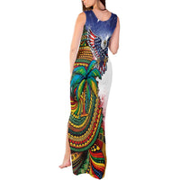 Caribbean American Together Tank Maxi Dress USA Flag Eagle and Coloful Palm Tree - Wonder Print Shop