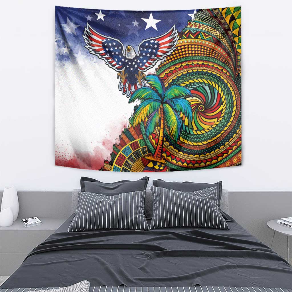 Caribbean American Together Tapestry USA Flag Eagle and Coloful Palm Tree - Wonder Print Shop