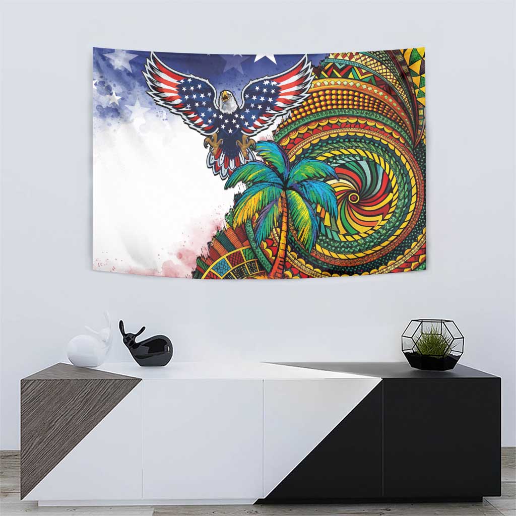 Caribbean American Together Tapestry USA Flag Eagle and Coloful Palm Tree - Wonder Print Shop