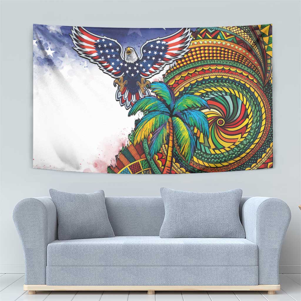 Caribbean American Together Tapestry USA Flag Eagle and Coloful Palm Tree - Wonder Print Shop