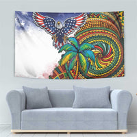 Caribbean American Together Tapestry USA Flag Eagle and Coloful Palm Tree - Wonder Print Shop