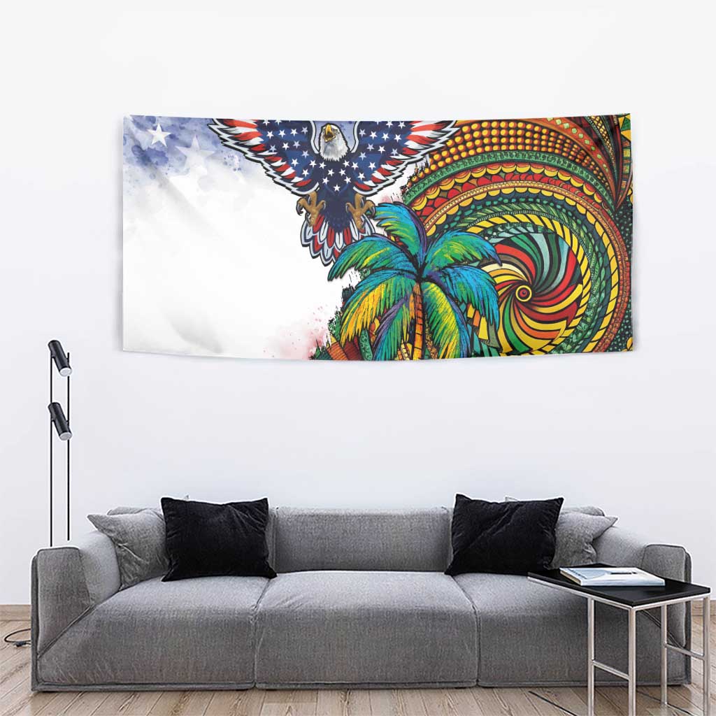 Caribbean American Together Tapestry USA Flag Eagle and Coloful Palm Tree - Wonder Print Shop