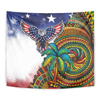 Caribbean American Together Tapestry USA Flag Eagle and Coloful Palm Tree - Wonder Print Shop