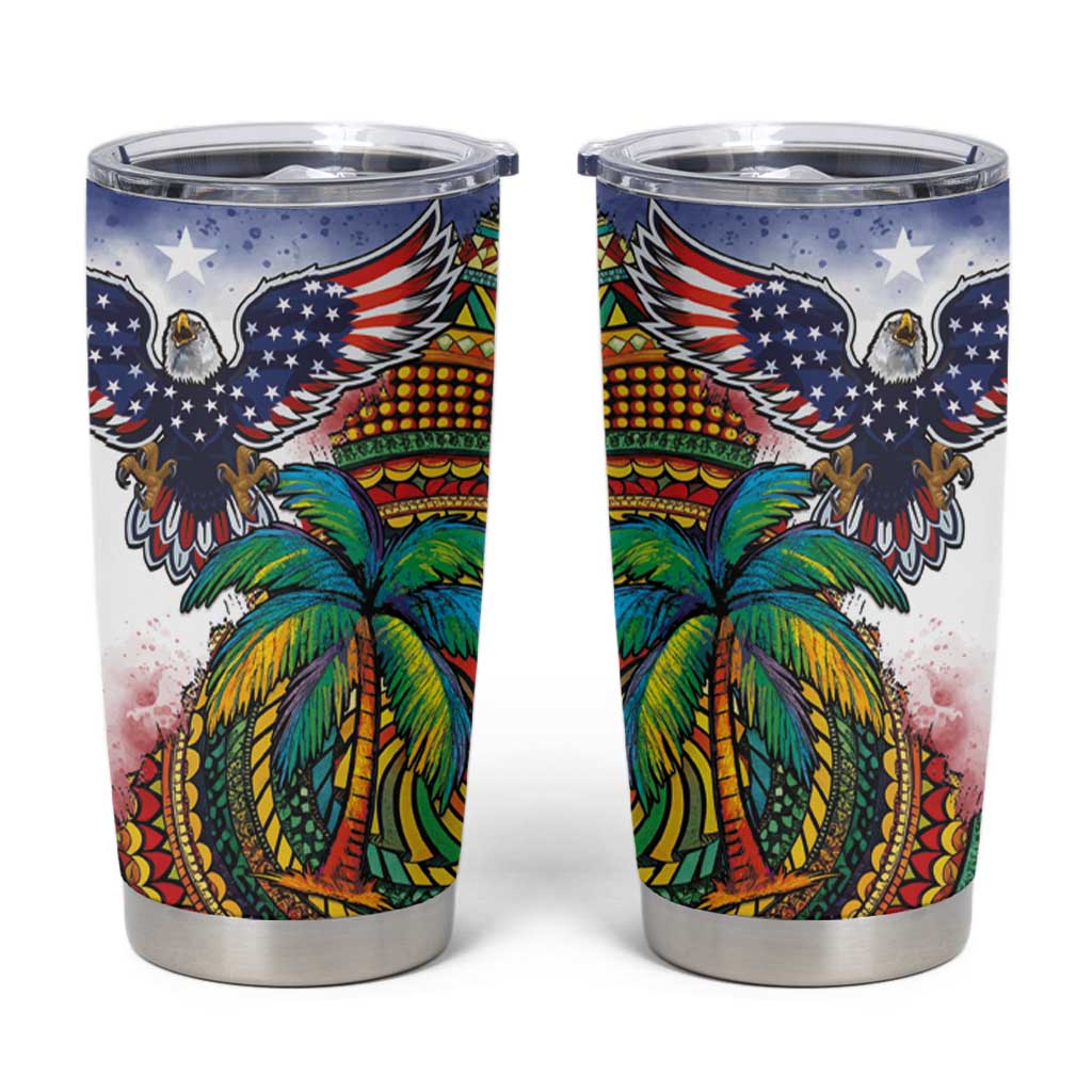 Caribbean American Together Tumbler Cup USA Flag Eagle and Coloful Palm Tree - Wonder Print Shop