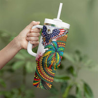 Caribbean American Together Tumbler With Handle USA Flag Eagle and Coloful Palm Tree - Wonder Print Shop