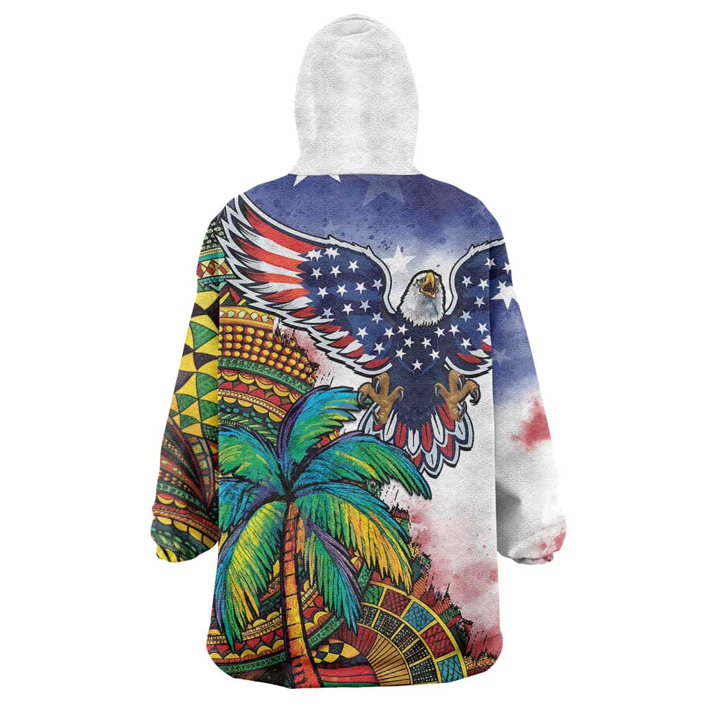Caribbean American Together Wearable Blanket Hoodie USA Flag Eagle and Coloful Palm Tree - Wonder Print Shop