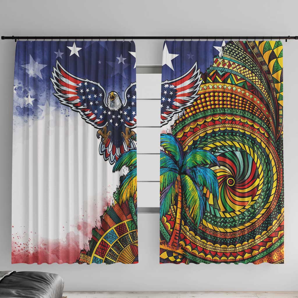Caribbean American Together Window Curtain USA Flag Eagle and Coloful Palm Tree - Wonder Print Shop