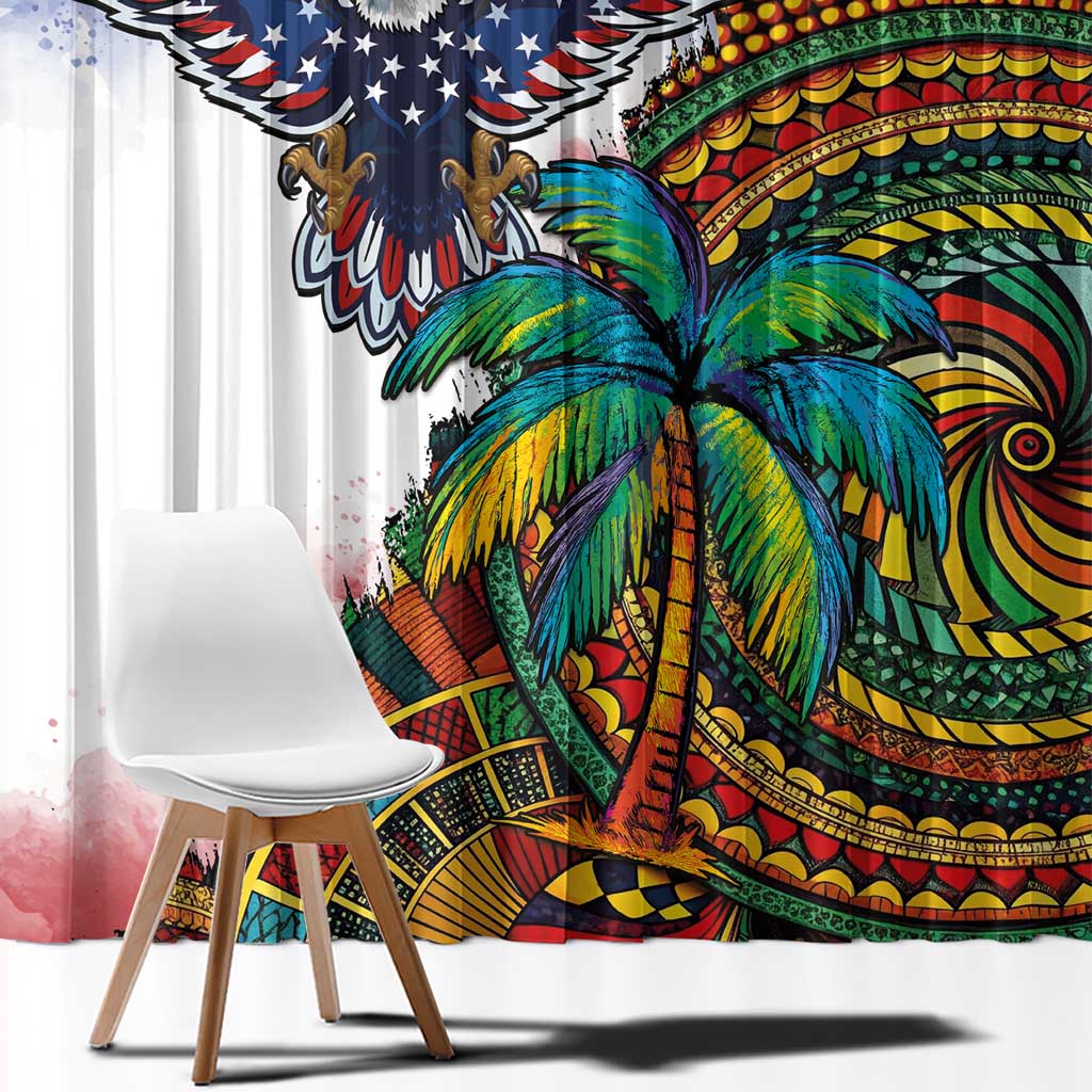 Caribbean American Together Window Curtain USA Flag Eagle and Coloful Palm Tree - Wonder Print Shop