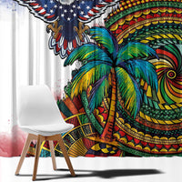 Caribbean American Together Window Curtain USA Flag Eagle and Coloful Palm Tree - Wonder Print Shop