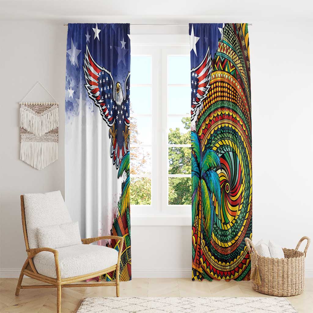 Caribbean American Together Window Curtain USA Flag Eagle and Coloful Palm Tree - Wonder Print Shop