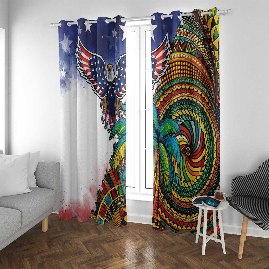 Caribbean American Together Window Curtain USA Flag Eagle and Coloful Palm Tree - Wonder Print Shop