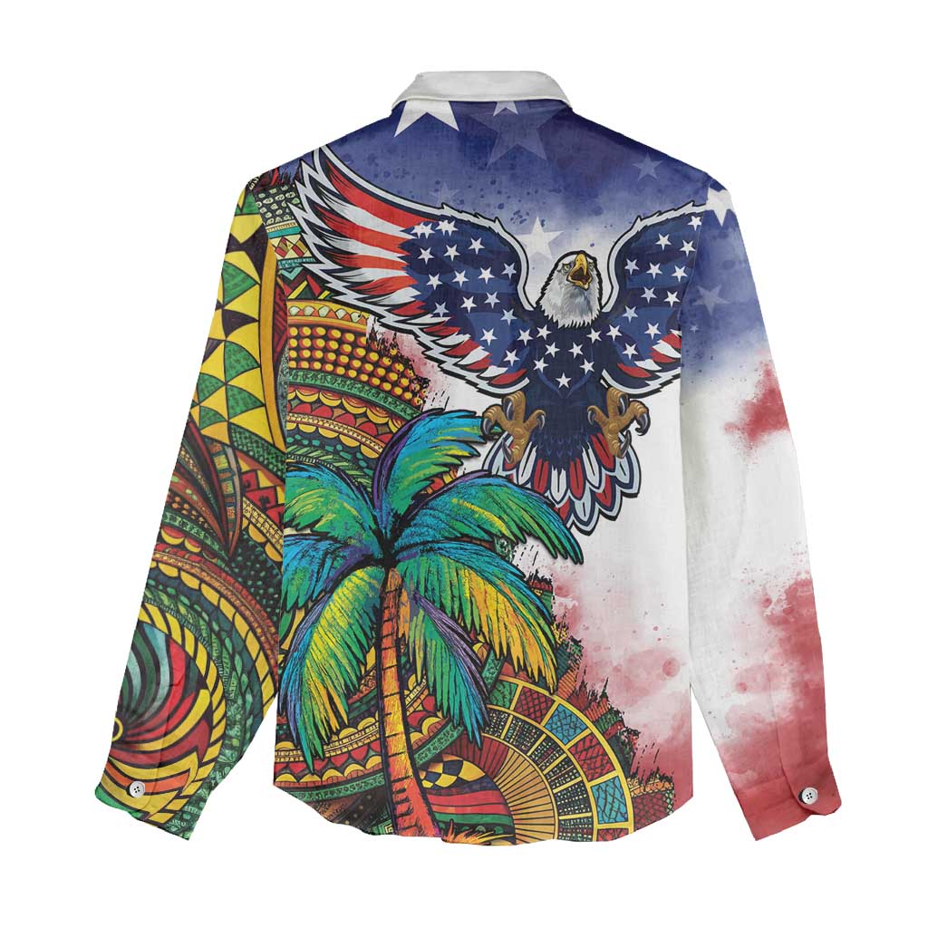 Caribbean American Together Women Casual Shirt USA Flag Eagle and Coloful Palm Tree - Wonder Print Shop