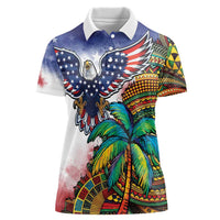 Caribbean American Together Women Polo Shirt USA Flag Eagle and Coloful Palm Tree - Wonder Print Shop
