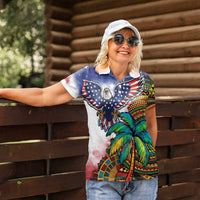 Caribbean American Together Women Polo Shirt USA Flag Eagle and Coloful Palm Tree - Wonder Print Shop