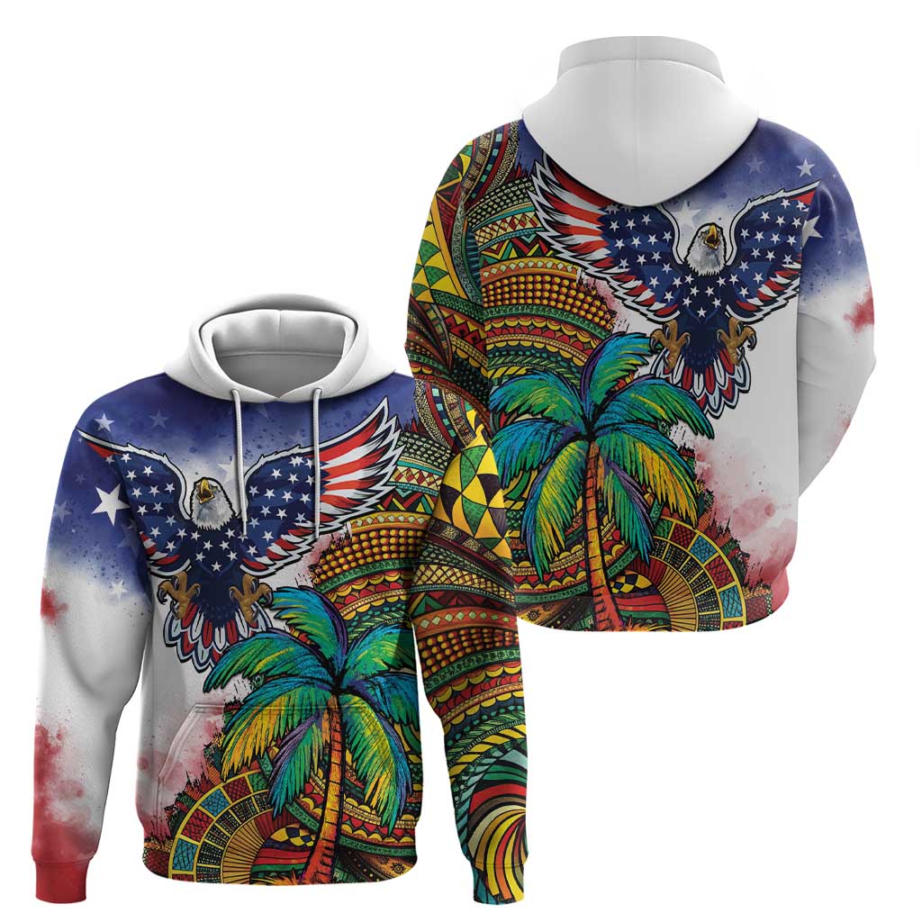 Caribbean American Together Zip Hoodie USA Flag Eagle and Coloful Palm Tree - Wonder Print Shop