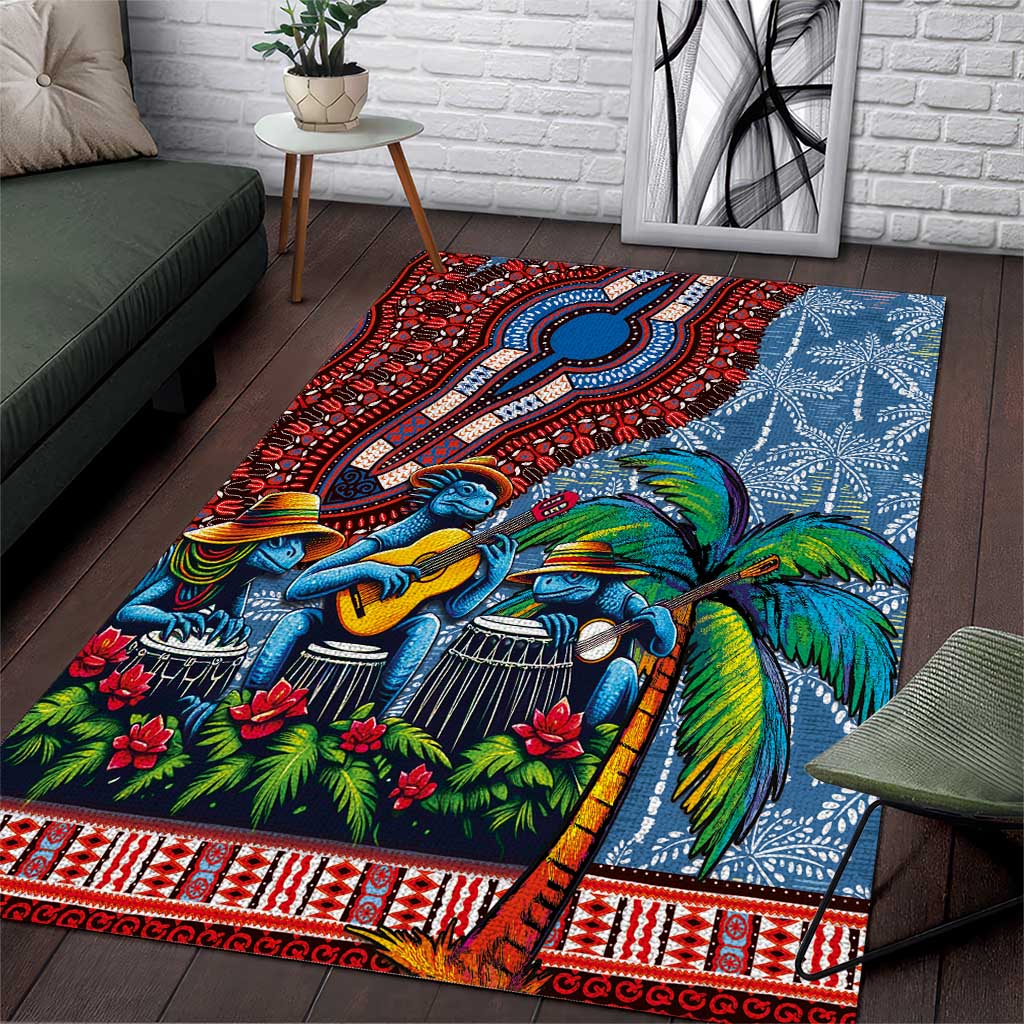 Afro-Caribbean Area Rug African Dashiki Style with Caribbean Music with Blue Iguanas - Wonder Print Shop