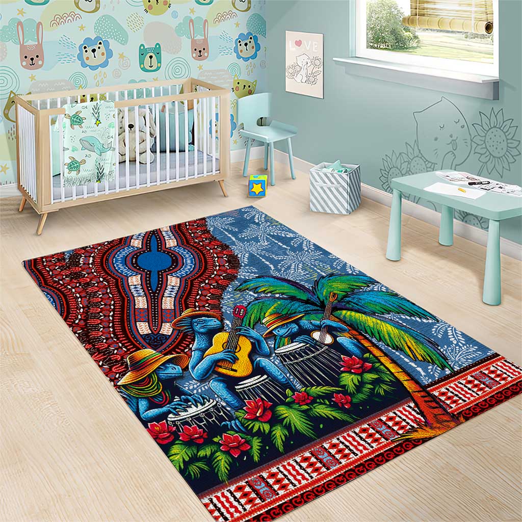 Afro-Caribbean Area Rug African Dashiki Style with Caribbean Music with Blue Iguanas - Wonder Print Shop