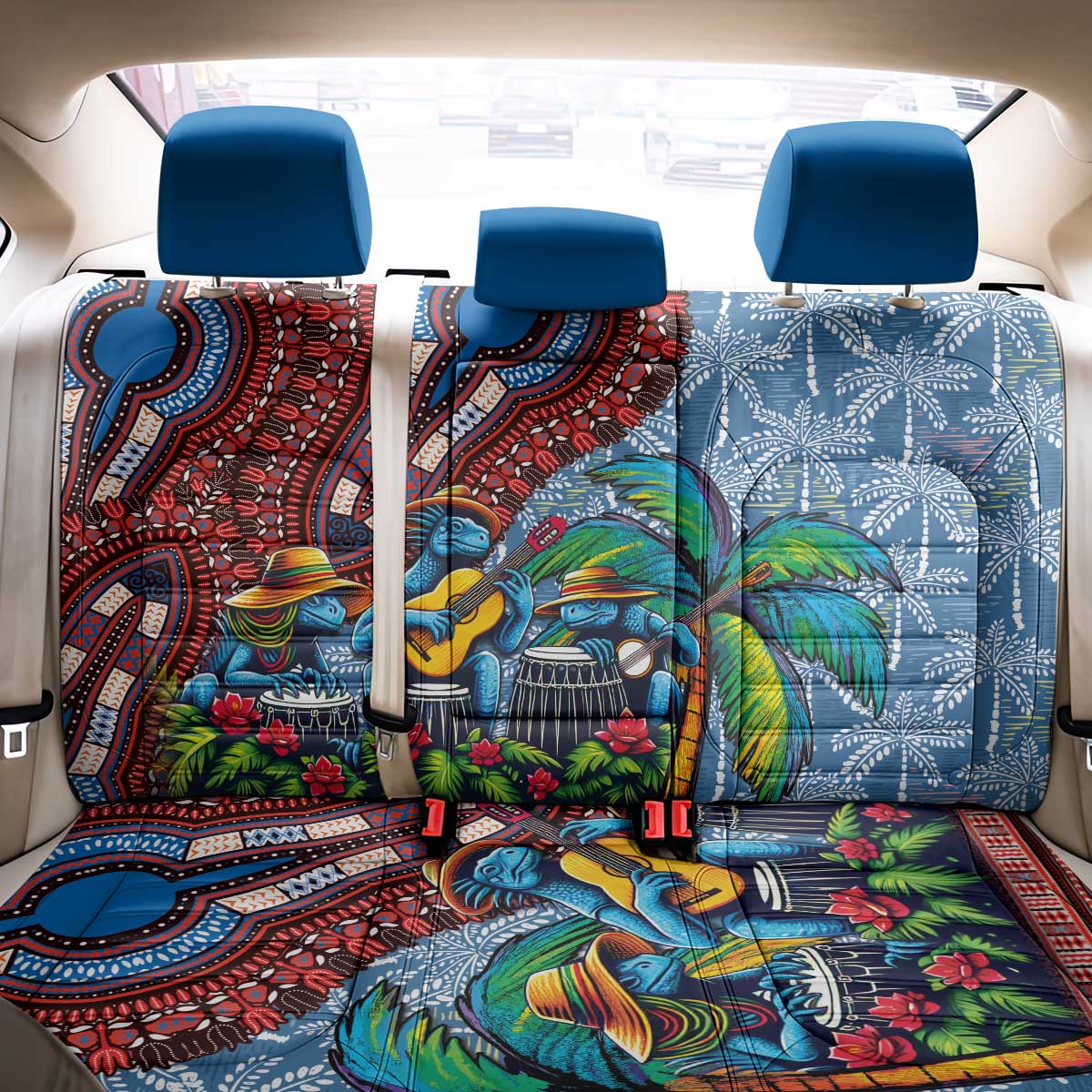 Afro-Caribbean Back Car Seat Cover African Dashiki Style with Caribbean Music with Blue Iguanas - Wonder Print Shop