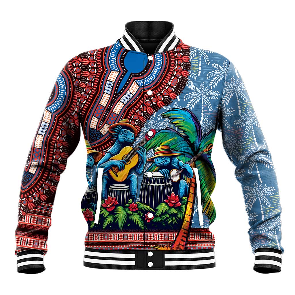 Afro-Caribbean Baseball Jacket African Dashiki Style with Caribbean Music with Blue Iguanas - Wonder Print Shop