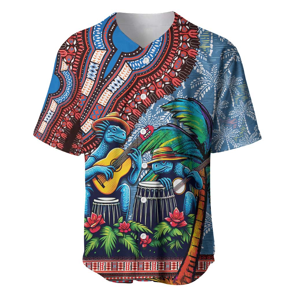 Afro-Caribbean Baseball Jersey African Dashiki Style with Caribbean Music with Blue Iguanas - Wonder Print Shop