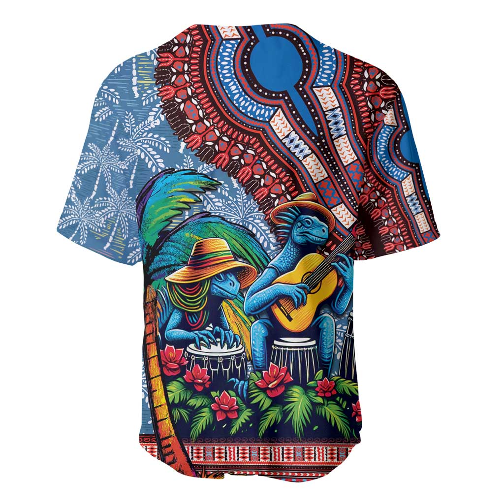 Afro-Caribbean Baseball Jersey African Dashiki Style with Caribbean Music with Blue Iguanas - Wonder Print Shop