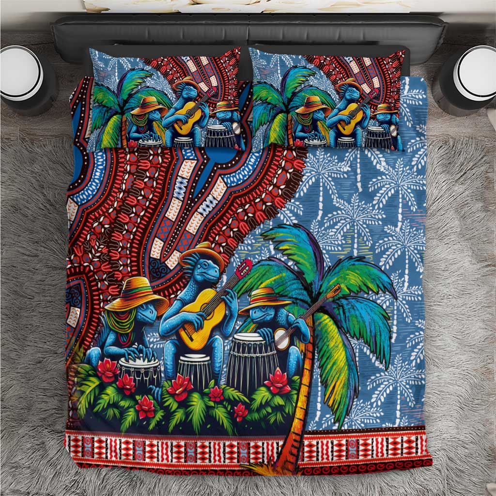 Afro-Caribbean Bedding Set African Dashiki Style with Caribbean Music with Blue Iguanas - Wonder Print Shop