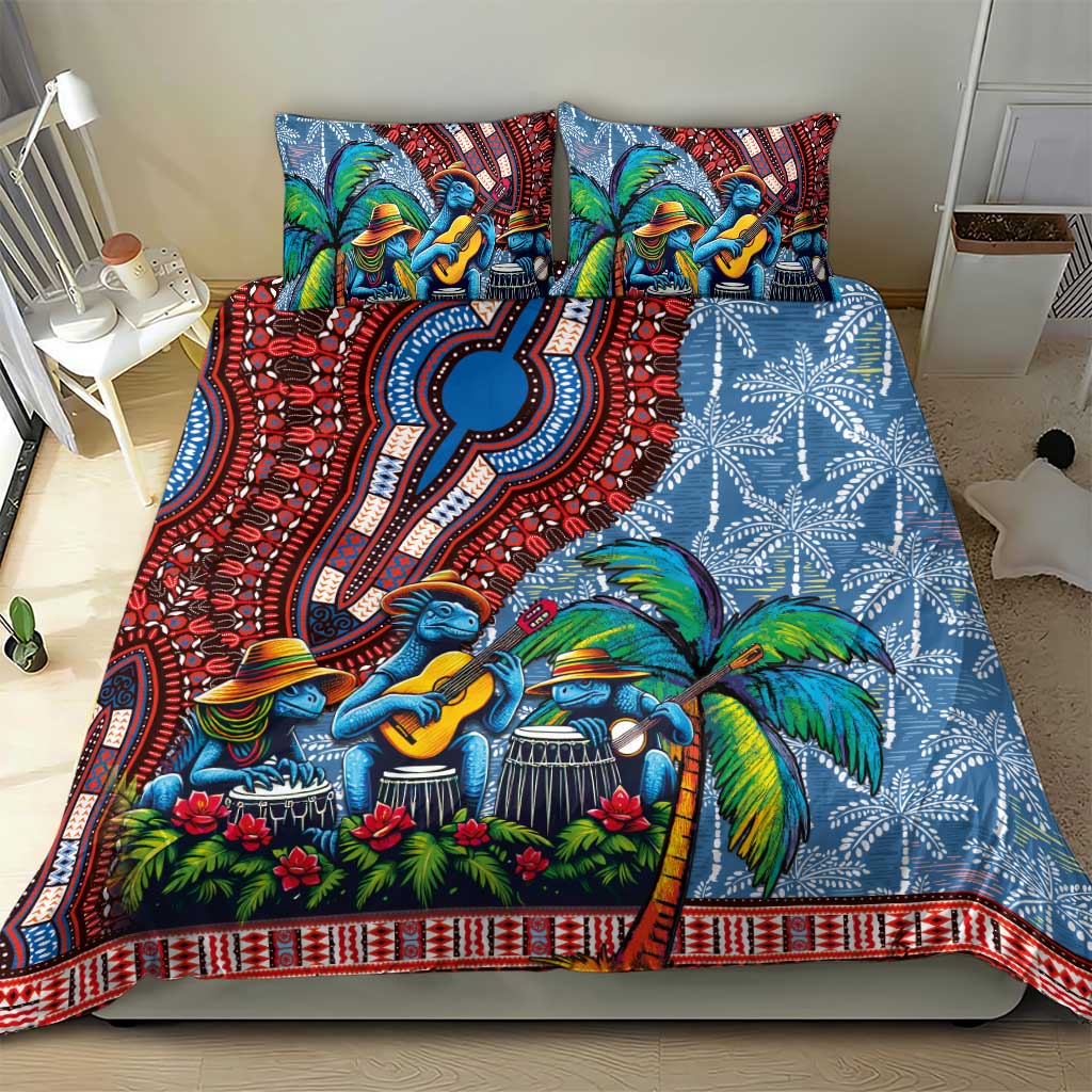 Afro-Caribbean Bedding Set African Dashiki Style with Caribbean Music with Blue Iguanas - Wonder Print Shop