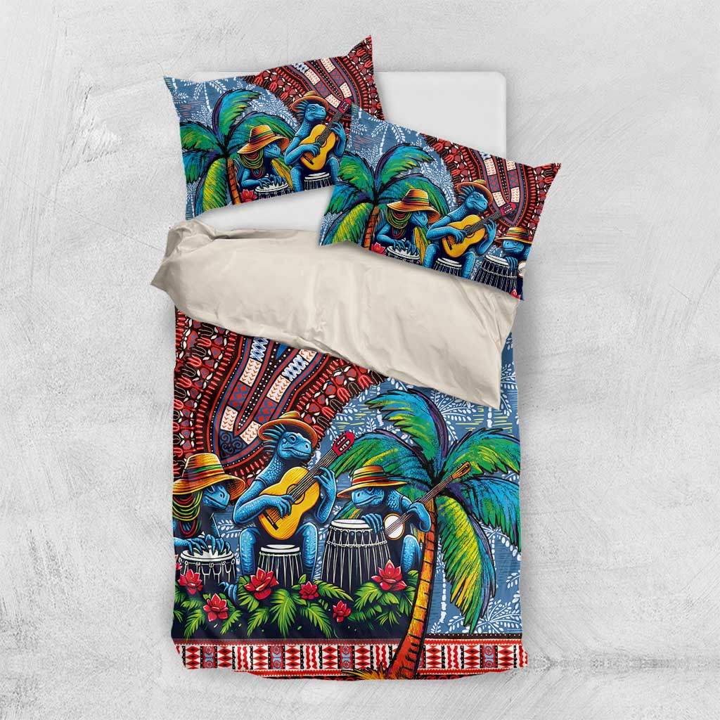 Afro-Caribbean Bedding Set African Dashiki Style with Caribbean Music with Blue Iguanas - Wonder Print Shop