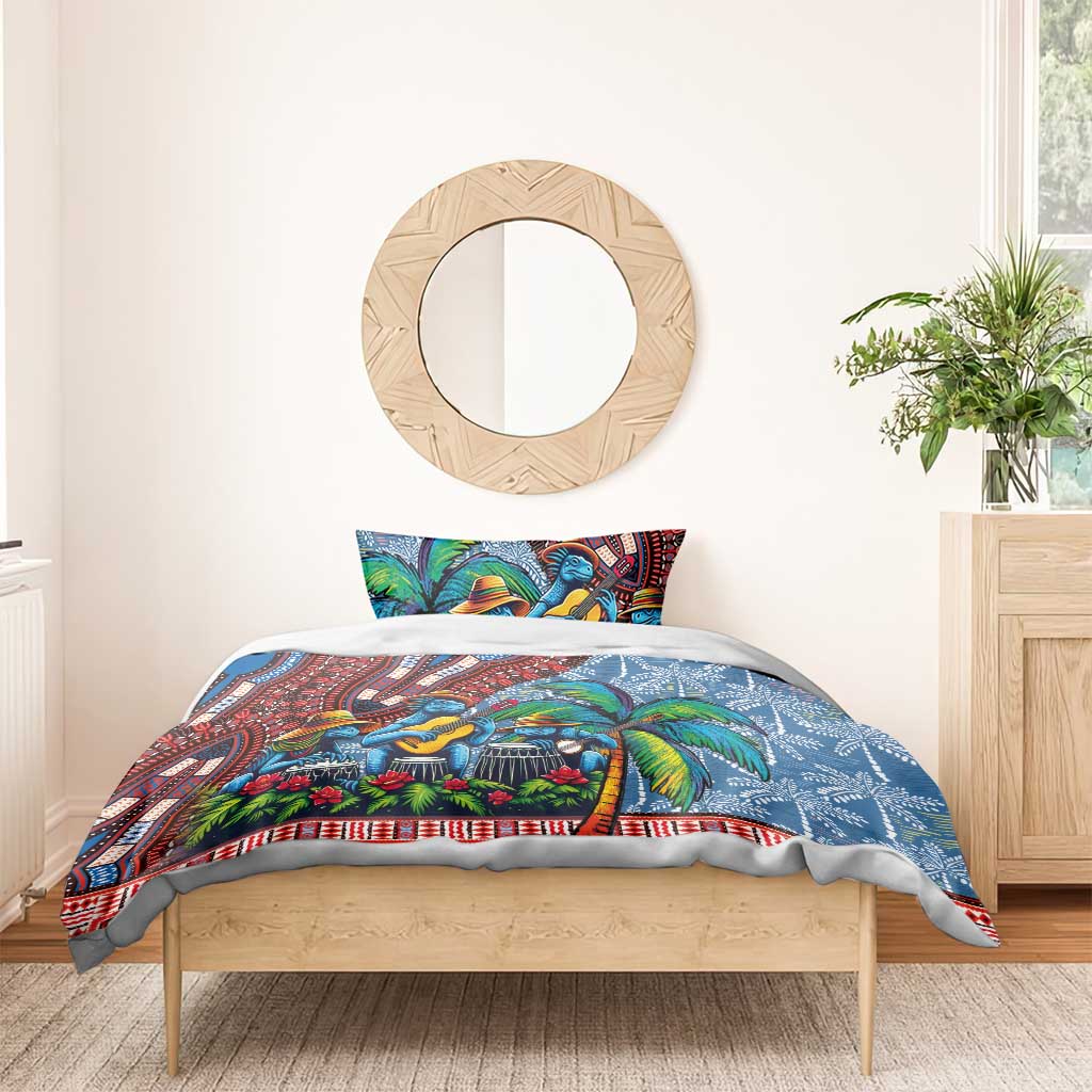 Afro-Caribbean Bedding Set African Dashiki Style with Caribbean Music with Blue Iguanas - Wonder Print Shop