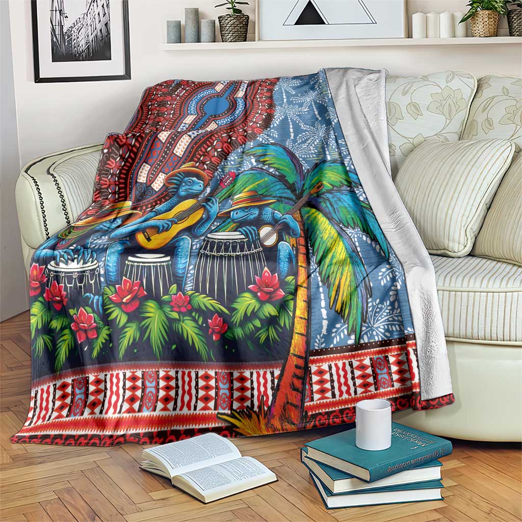 Afro-Caribbean Blanket African Dashiki Style with Caribbean Music with Blue Iguanas - Wonder Print Shop