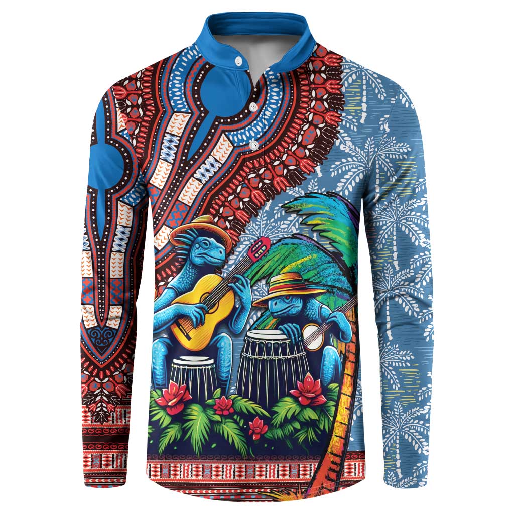 Afro-Caribbean Button Sweatshirt African Dashiki Style with Caribbean Music with Blue Iguanas - Wonder Print Shop
