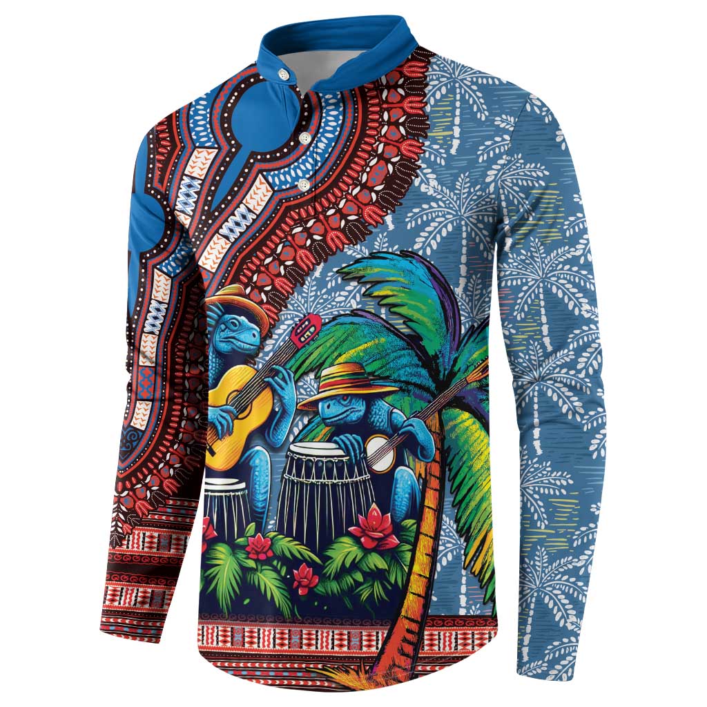 Afro-Caribbean Button Sweatshirt African Dashiki Style with Caribbean Music with Blue Iguanas - Wonder Print Shop
