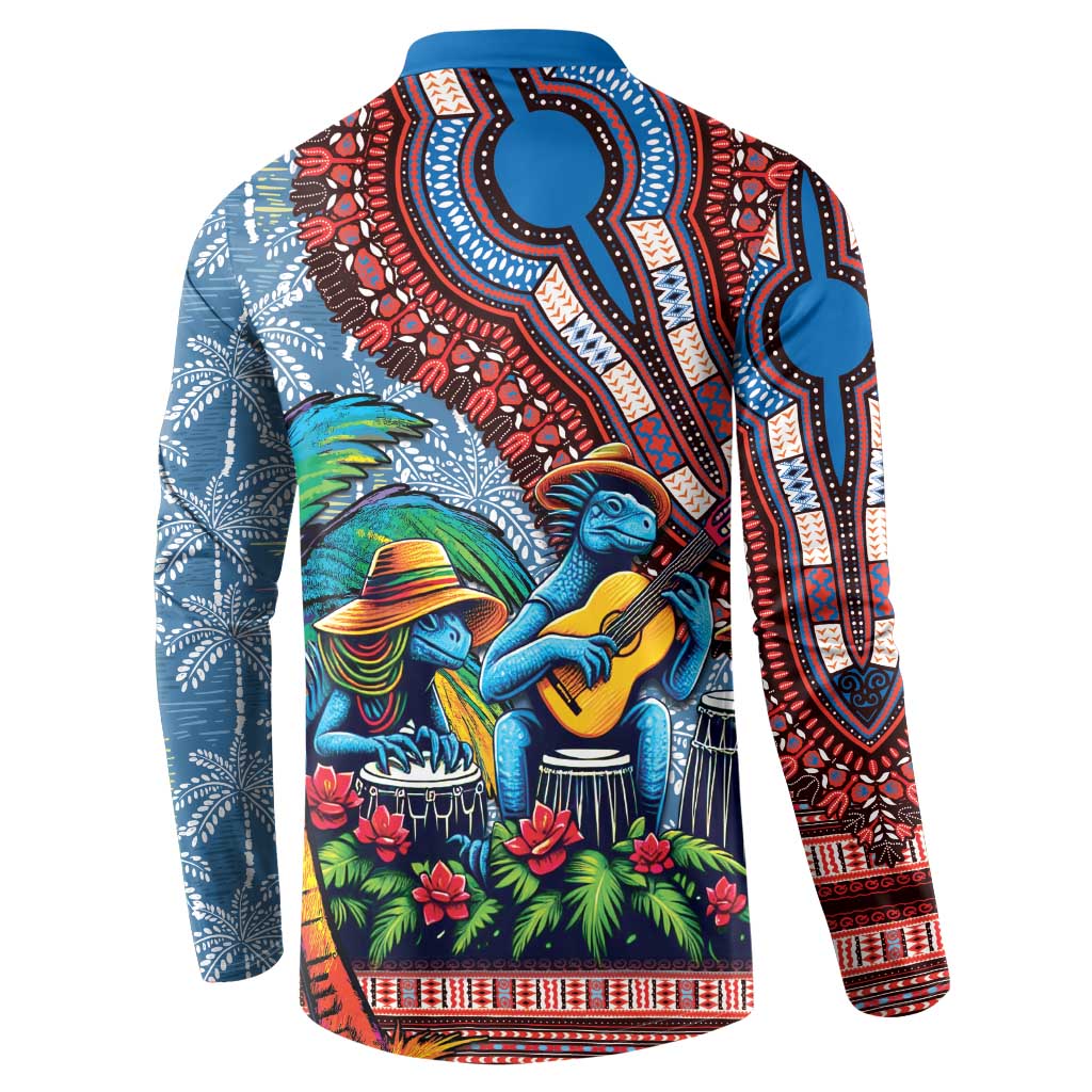 Afro-Caribbean Button Sweatshirt African Dashiki Style with Caribbean Music with Blue Iguanas - Wonder Print Shop