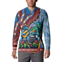 Afro-Caribbean Button Sweatshirt African Dashiki Style with Caribbean Music with Blue Iguanas - Wonder Print Shop
