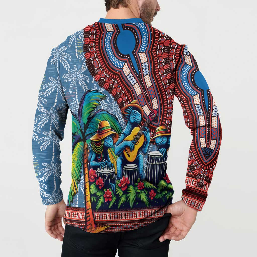 Afro-Caribbean Button Sweatshirt African Dashiki Style with Caribbean Music with Blue Iguanas - Wonder Print Shop