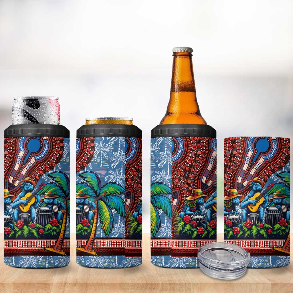 Afro-Caribbean 4 in 1 Can Cooler Tumbler African Dashiki Style with Caribbean Music with Blue Iguanas - Wonder Print Shop