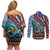 Afro-Caribbean Couples Matching Off Shoulder Short Dress and Long Sleeve Button Shirt African Dashiki Style with Caribbean Music with Blue Iguanas - Wonder Print Shop