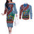 Afro-Caribbean Couples Matching Off The Shoulder Long Sleeve Dress and Long Sleeve Button Shirt African Dashiki Style with Caribbean Music with Blue Iguanas - Wonder Print Shop