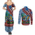 Afro-Caribbean Couples Matching Summer Maxi Dress and Long Sleeve Button Shirt African Dashiki Style with Caribbean Music with Blue Iguanas - Wonder Print Shop