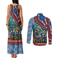 Afro-Caribbean Couples Matching Tank Maxi Dress and Long Sleeve Button Shirt African Dashiki Style with Caribbean Music with Blue Iguanas - Wonder Print Shop