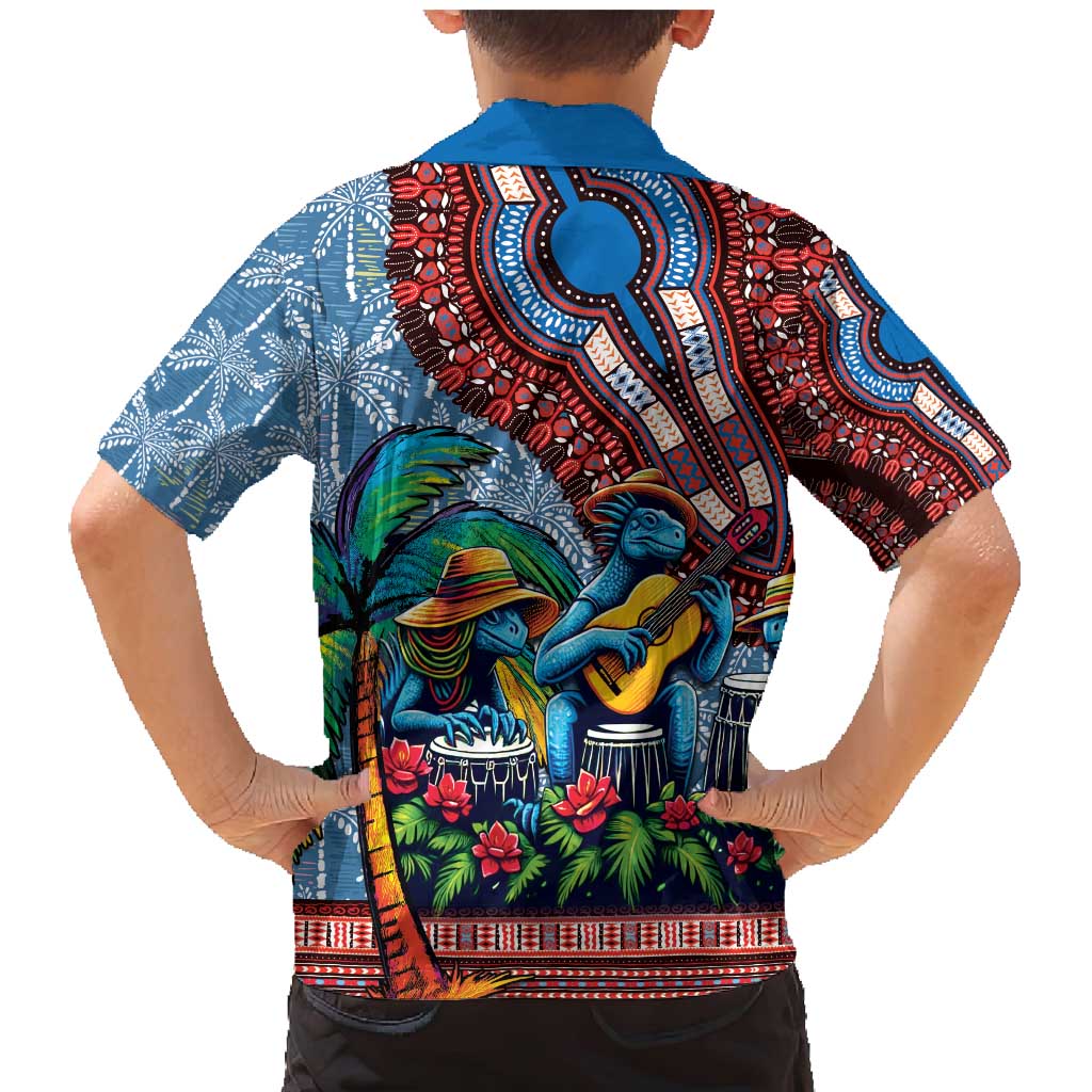 Afro-Caribbean Family Matching Mermaid Dress and Hawaiian Shirt African Dashiki Style with Caribbean Music with Blue Iguanas - Wonder Print Shop