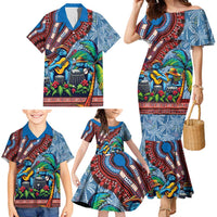 Afro-Caribbean Family Matching Mermaid Dress and Hawaiian Shirt African Dashiki Style with Caribbean Music with Blue Iguanas - Wonder Print Shop